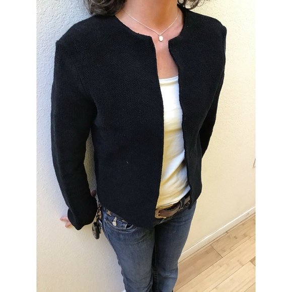 Eileen Fisher Organic Cotton Small Black Open Front Cropped Stretch Knit Blazer - Picture 5 of 5